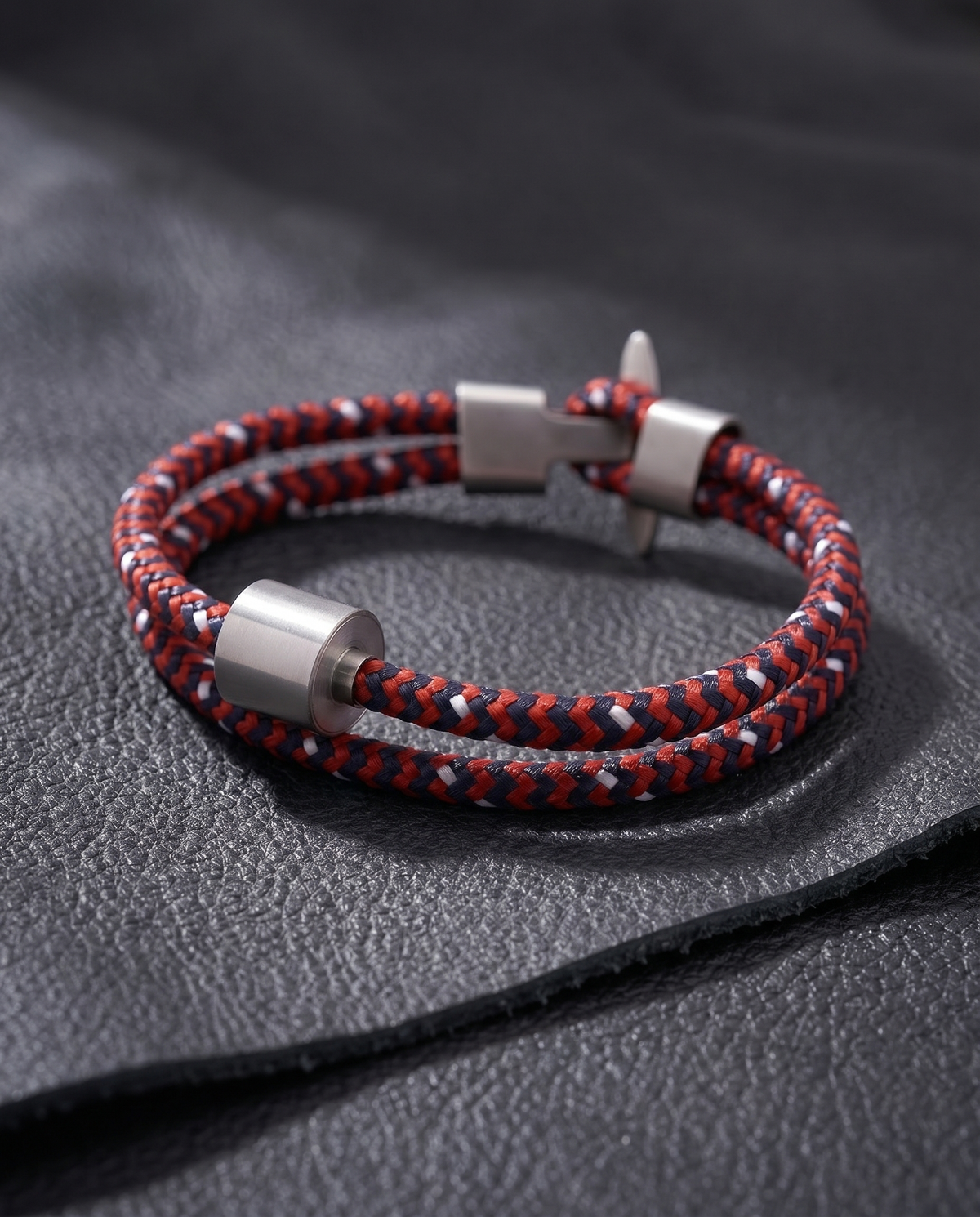Rood & Zwart Koord Armband in edelstaal