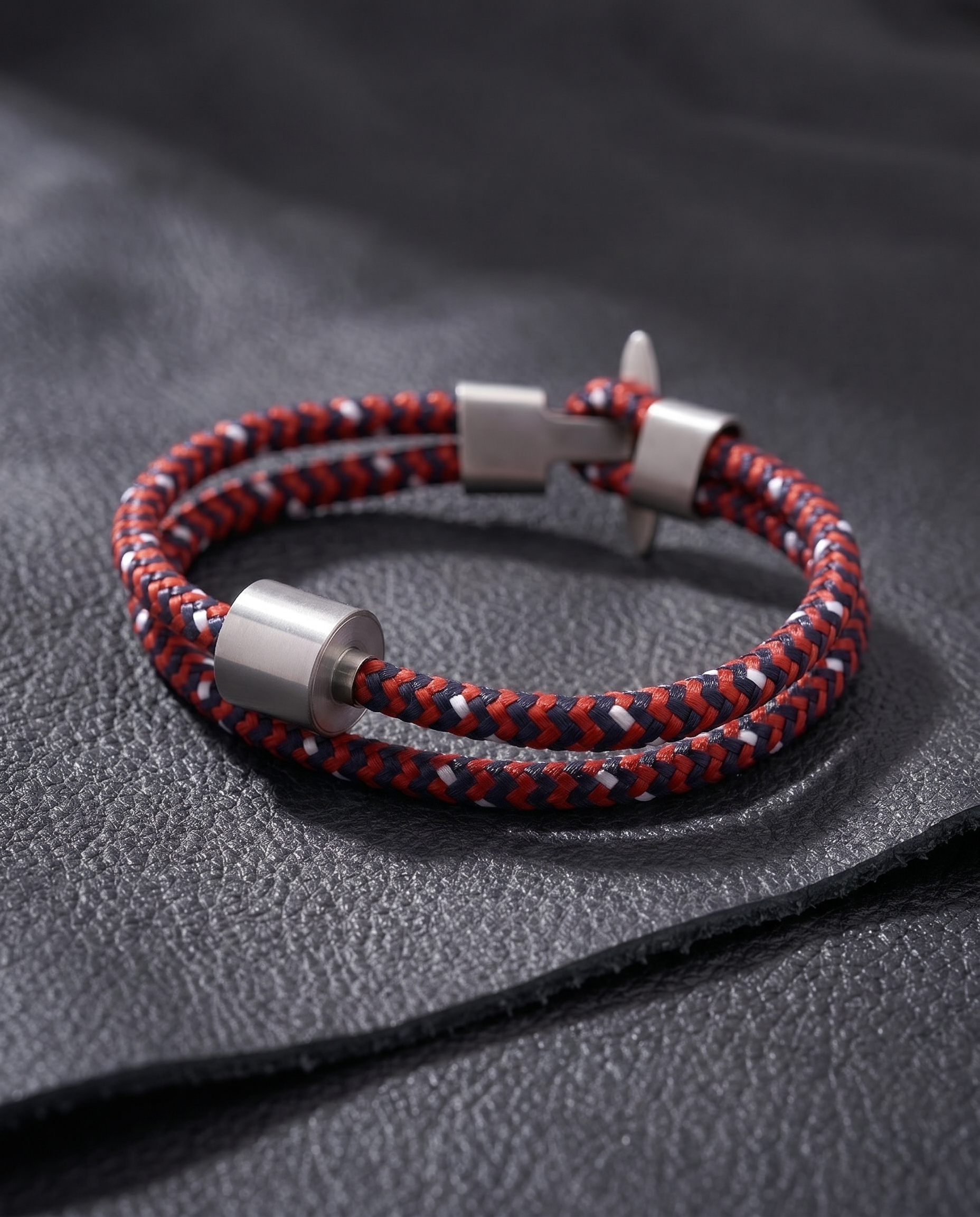 Rood & Zwart Koord Armband in edelstaal