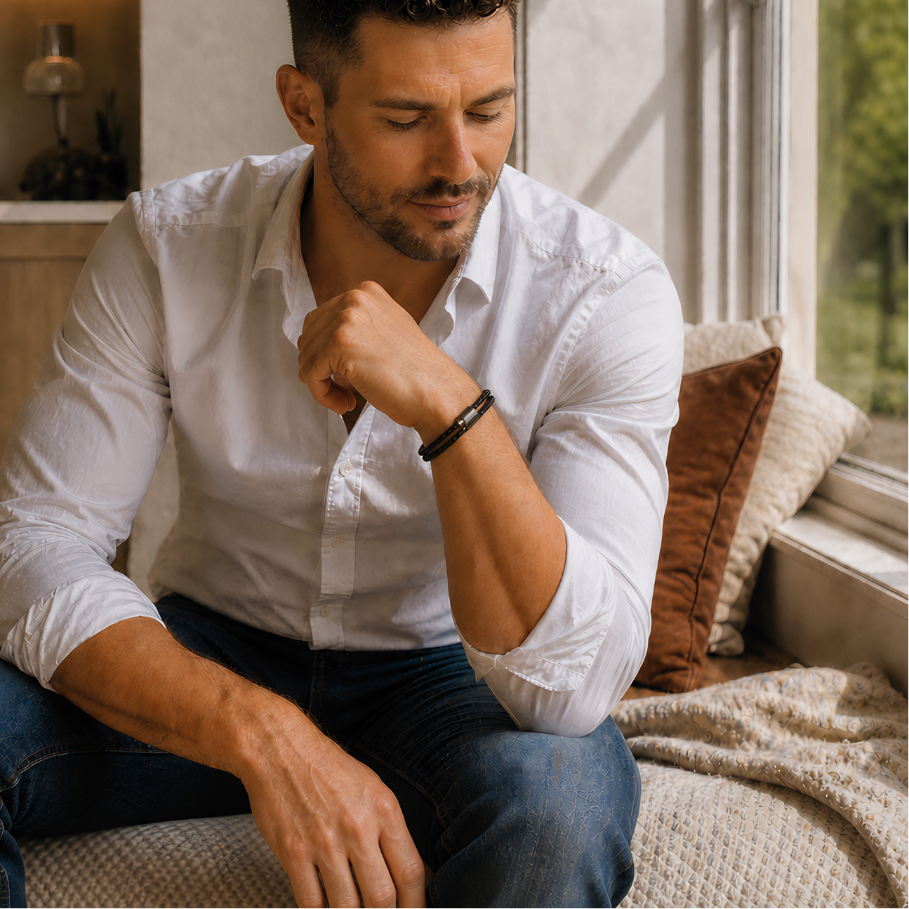 Zwart Gevlochten Leer Armband in black edition
