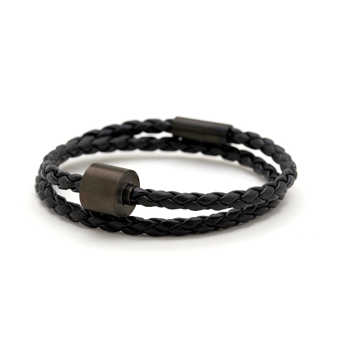 Zwart Gevlochten Leer Armband in black edition
