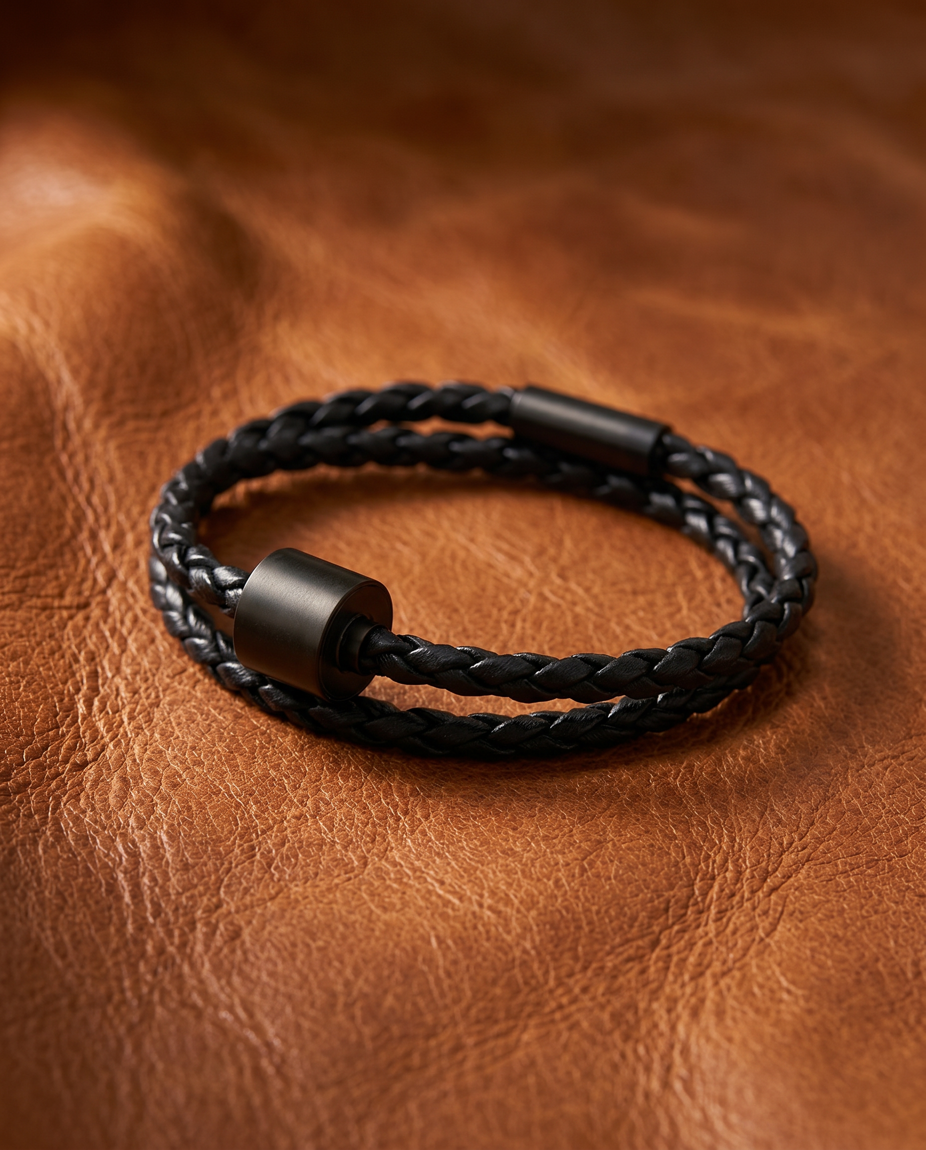 Zwart Gevlochten Leer Armband in black edition