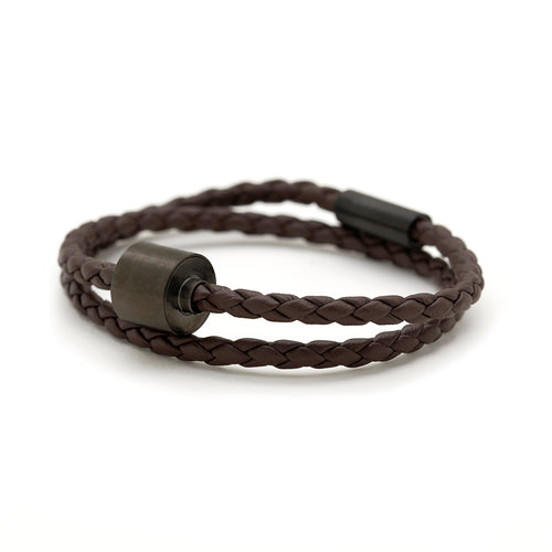Bruin Gevlochten Leer Armband in black edition