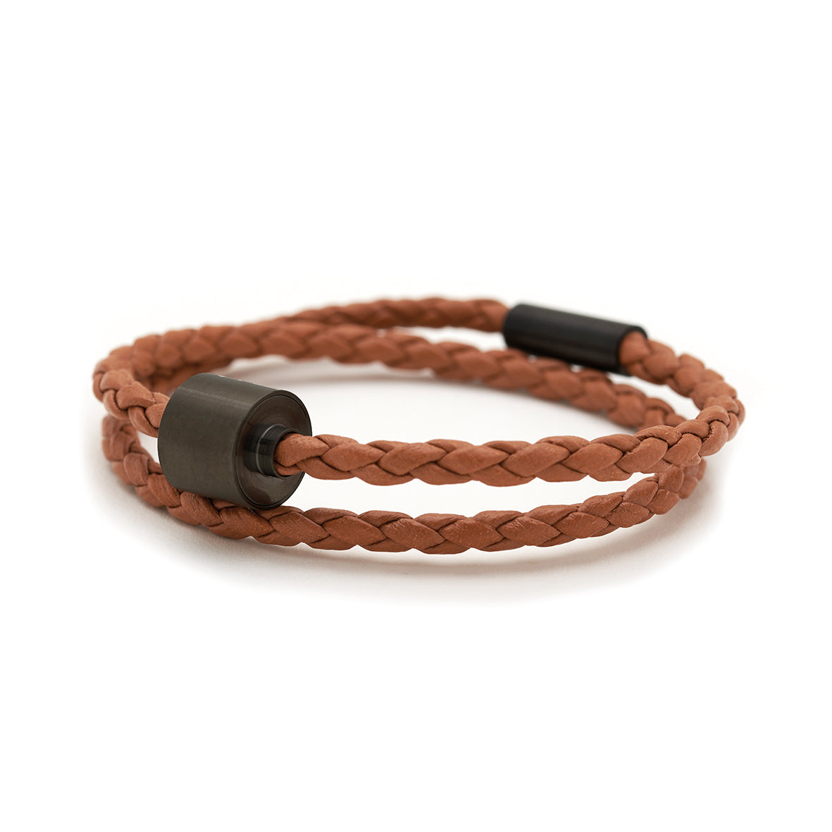 Cognac Gevlochten Leer Armband in black edition