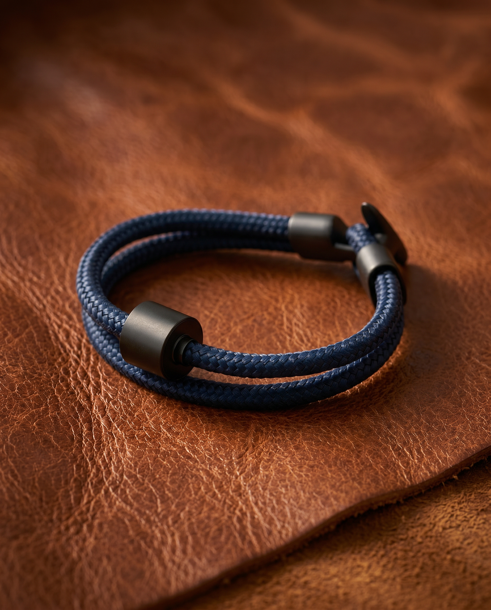 Navy Blauw Koord Armband in black edition