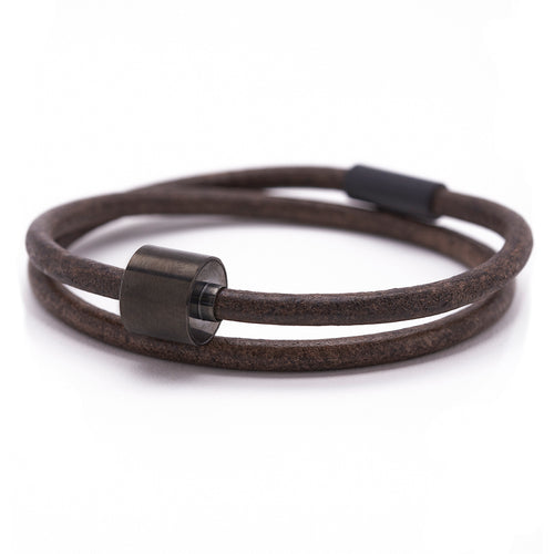Bruin Glad Leer Armband in black edition