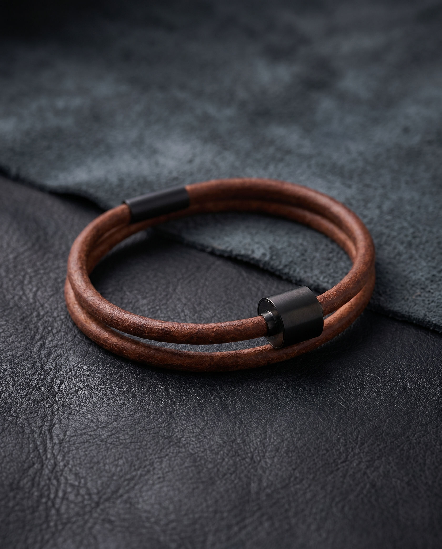 Cognac Glad Leer Armband in black edition