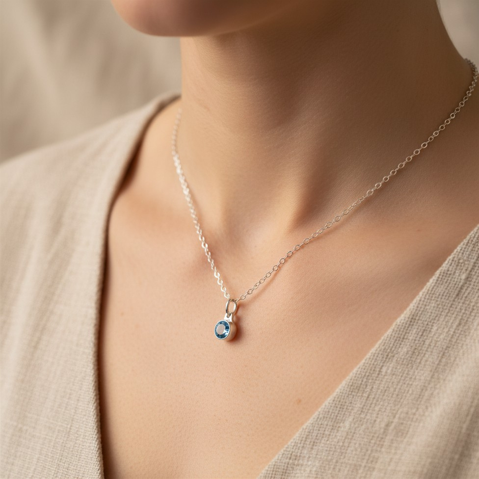 September Saffier Pendant in edelstaal
