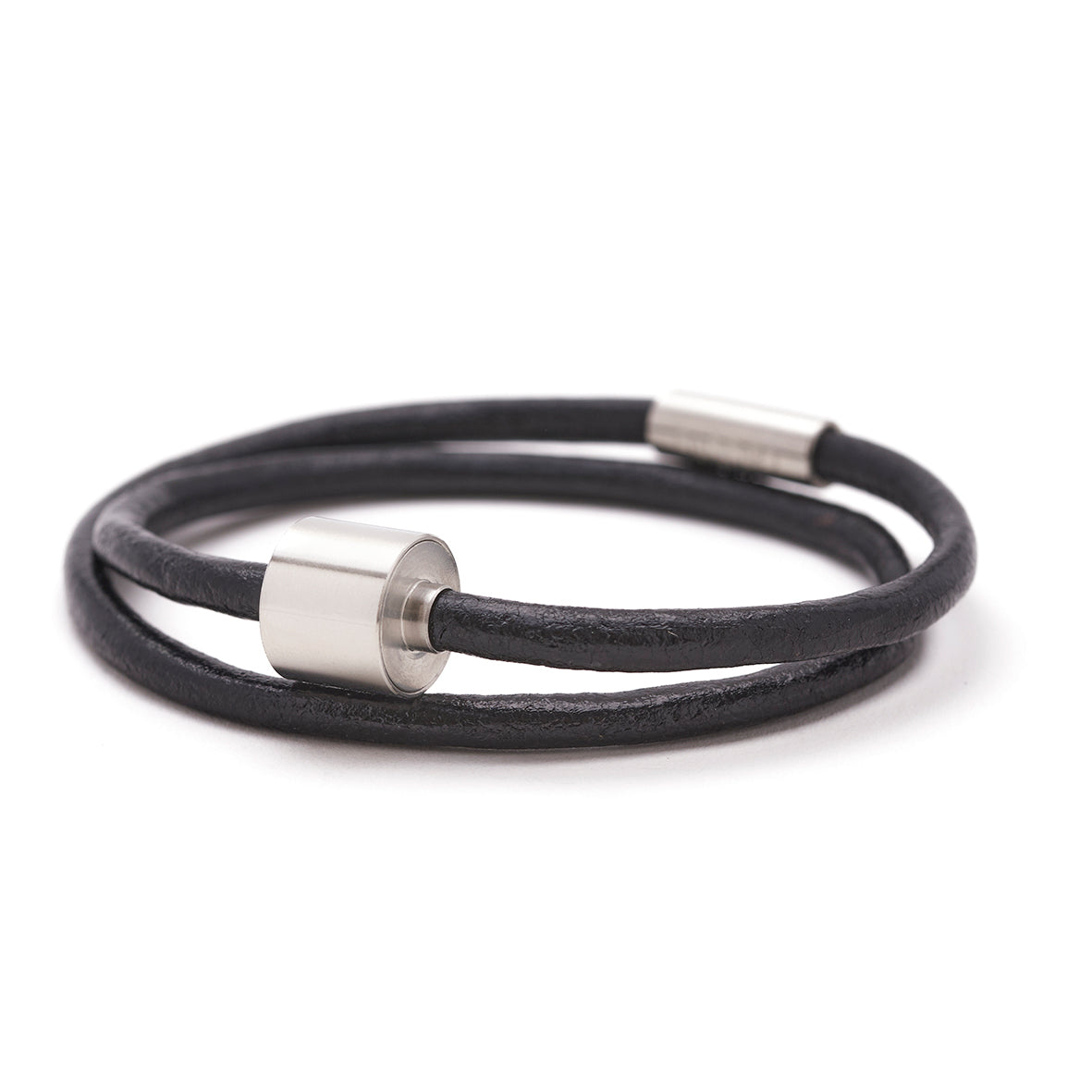 Zwart Glad Leer Armband in edelstaal
