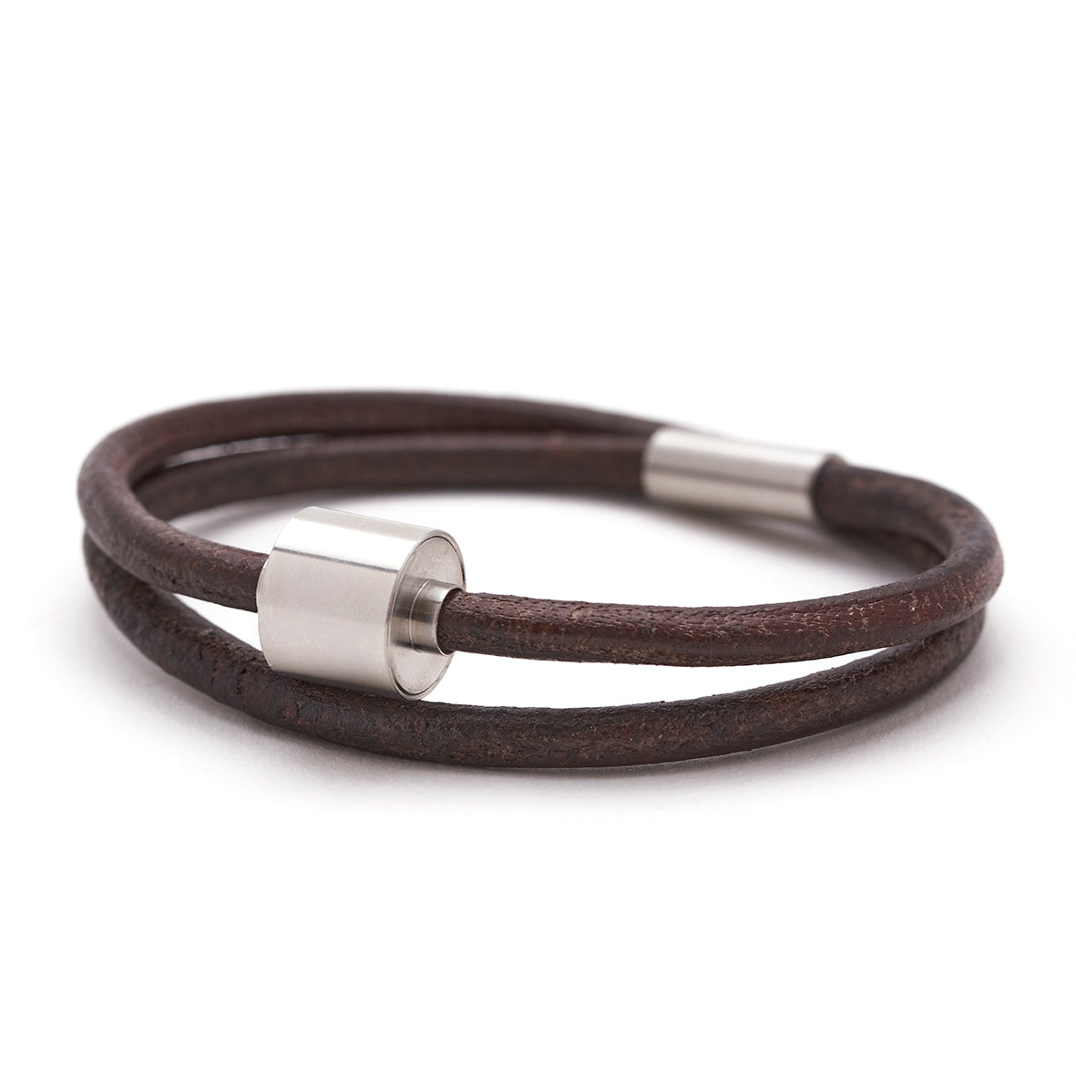 Bruin Glad Leer Armband in edelstaal
