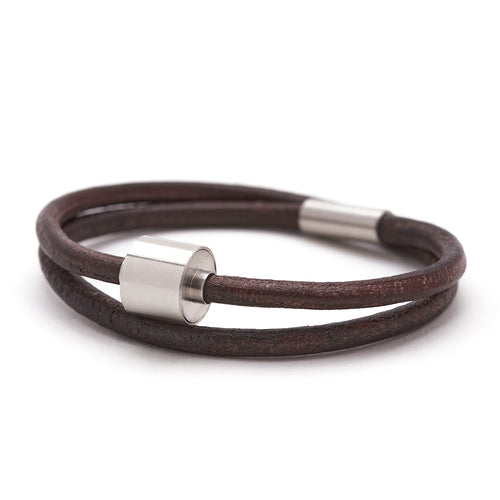 Bruin Glad Leer Armband in edelstaal