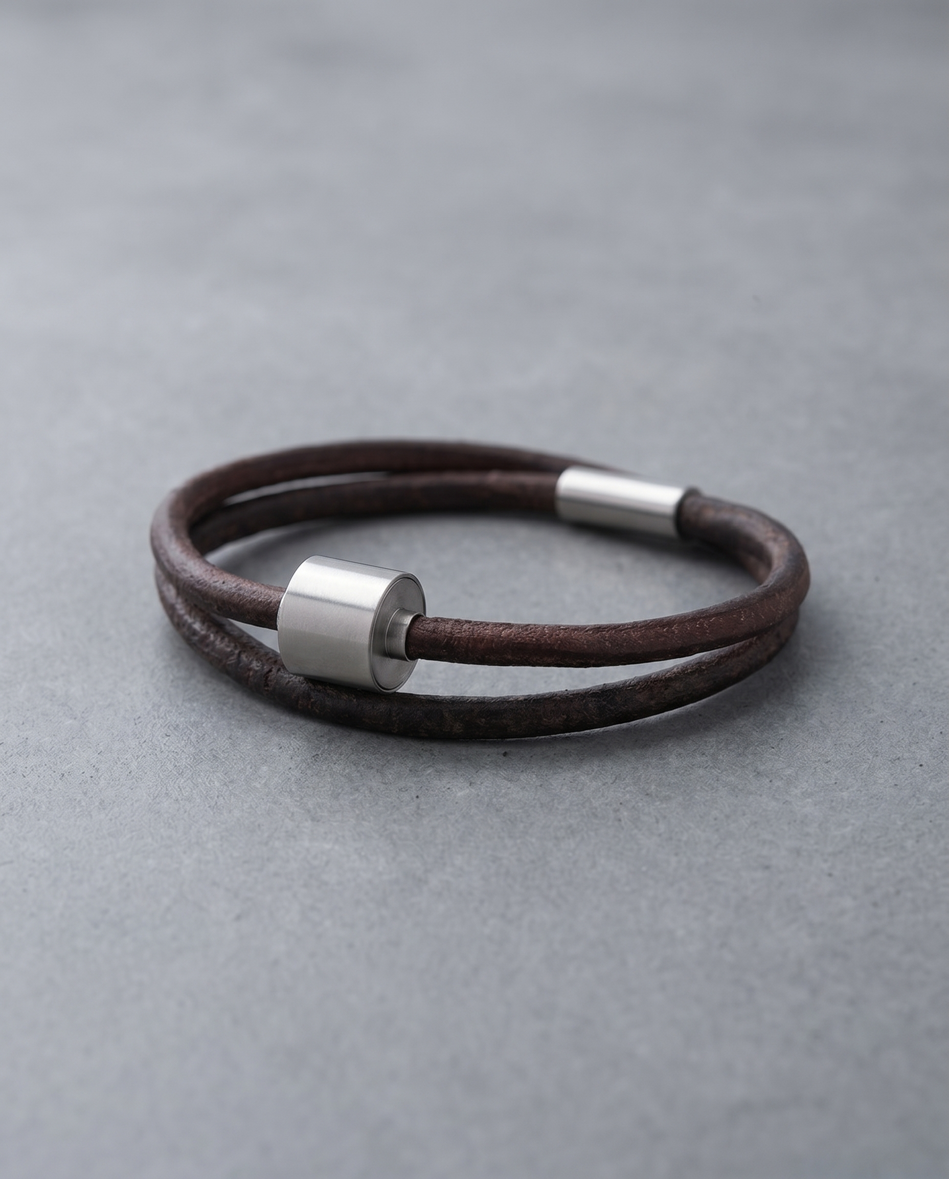 Bruin Glad Leer Armband in edelstaal