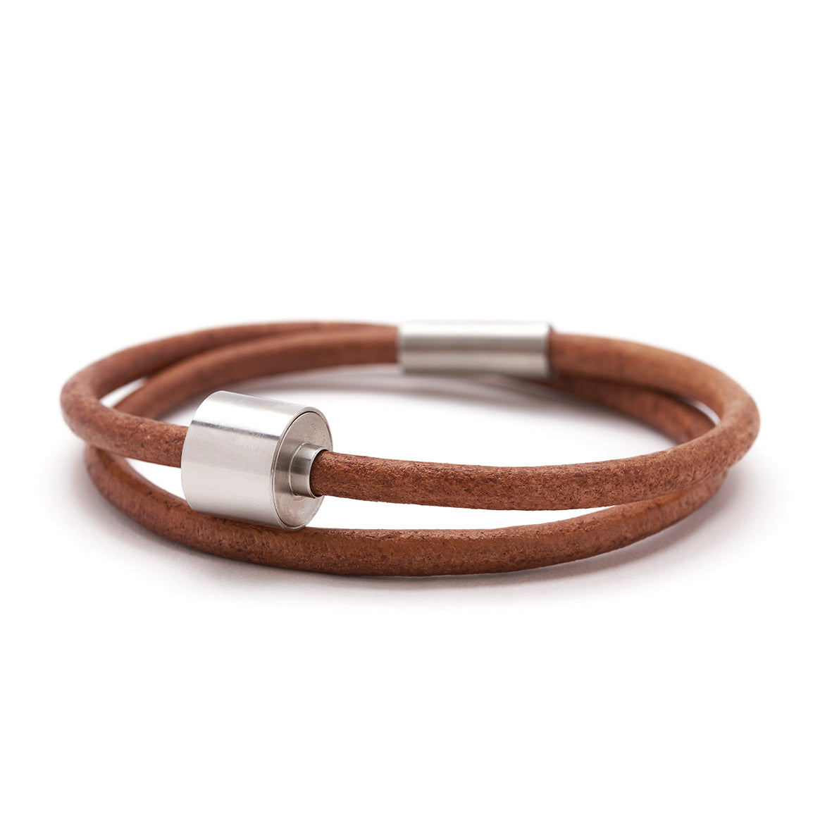 Cognac Glad Leer Armband in edelstaal