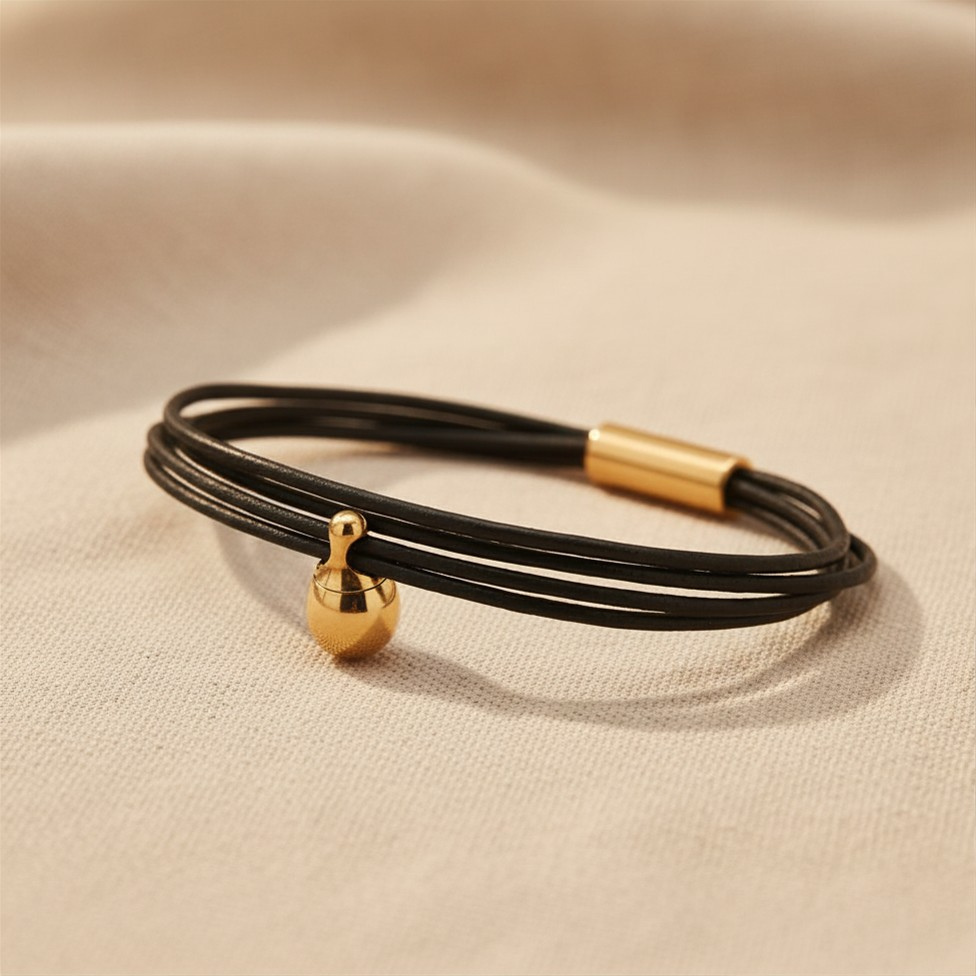 Zwarte Charm Armband verguld