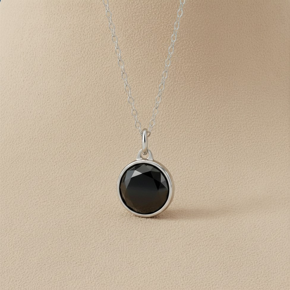 Zwarte Onyx Facet Pendant in edelstaal