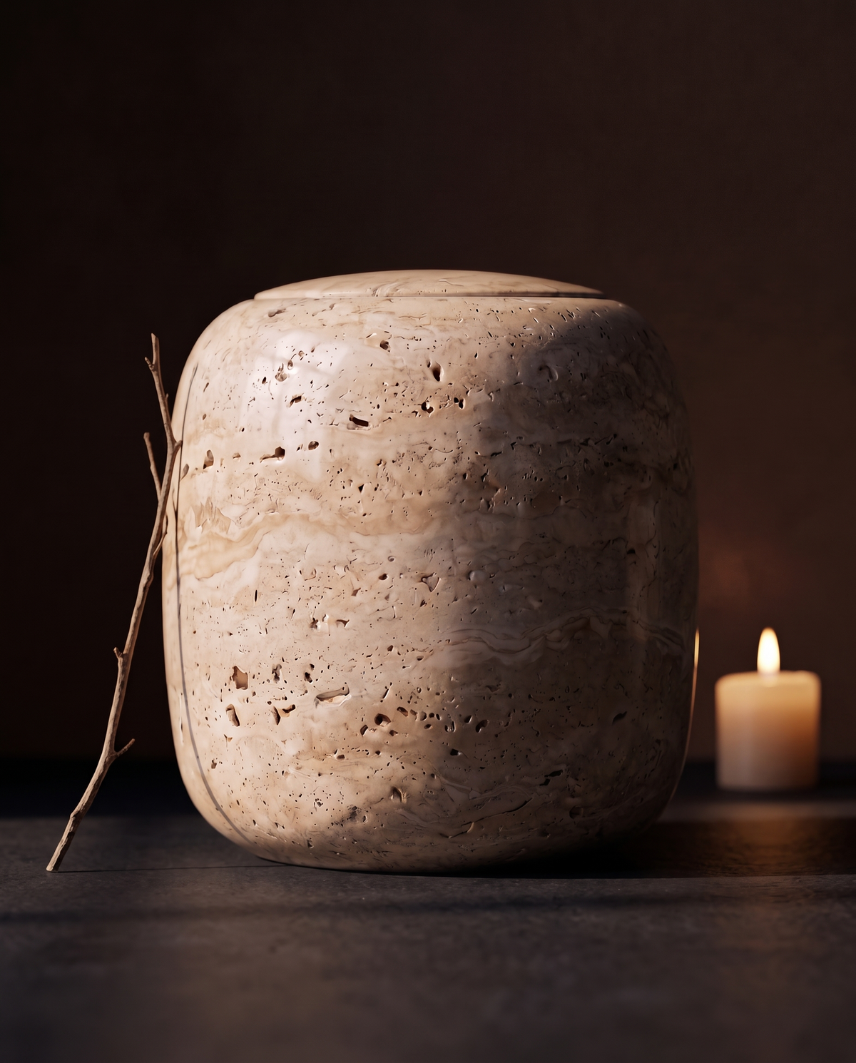 Kleine urn 0,95 L natuursteen, travertijn, TERRA