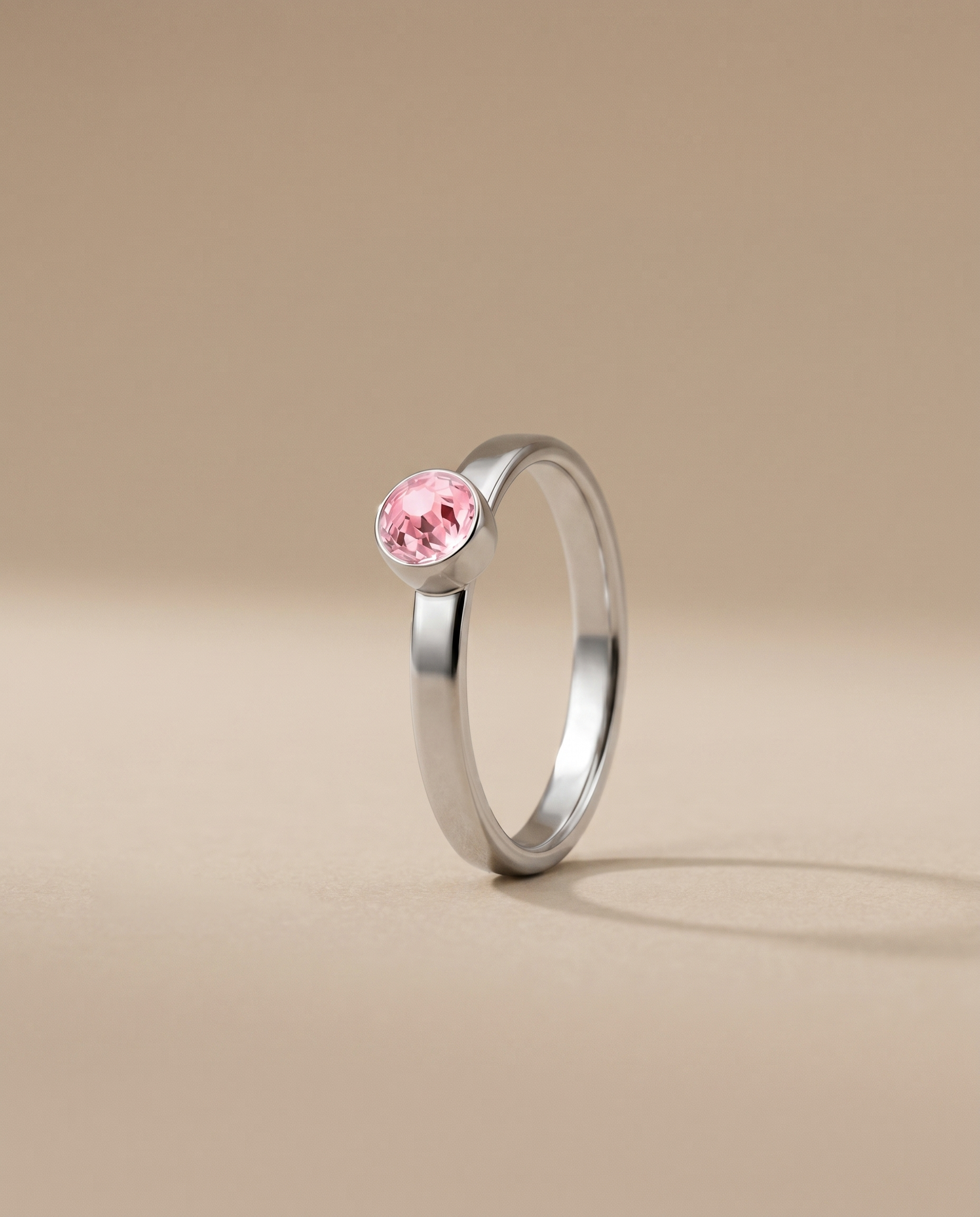 Oktober Roze Toermalijn Ring in edelstaal