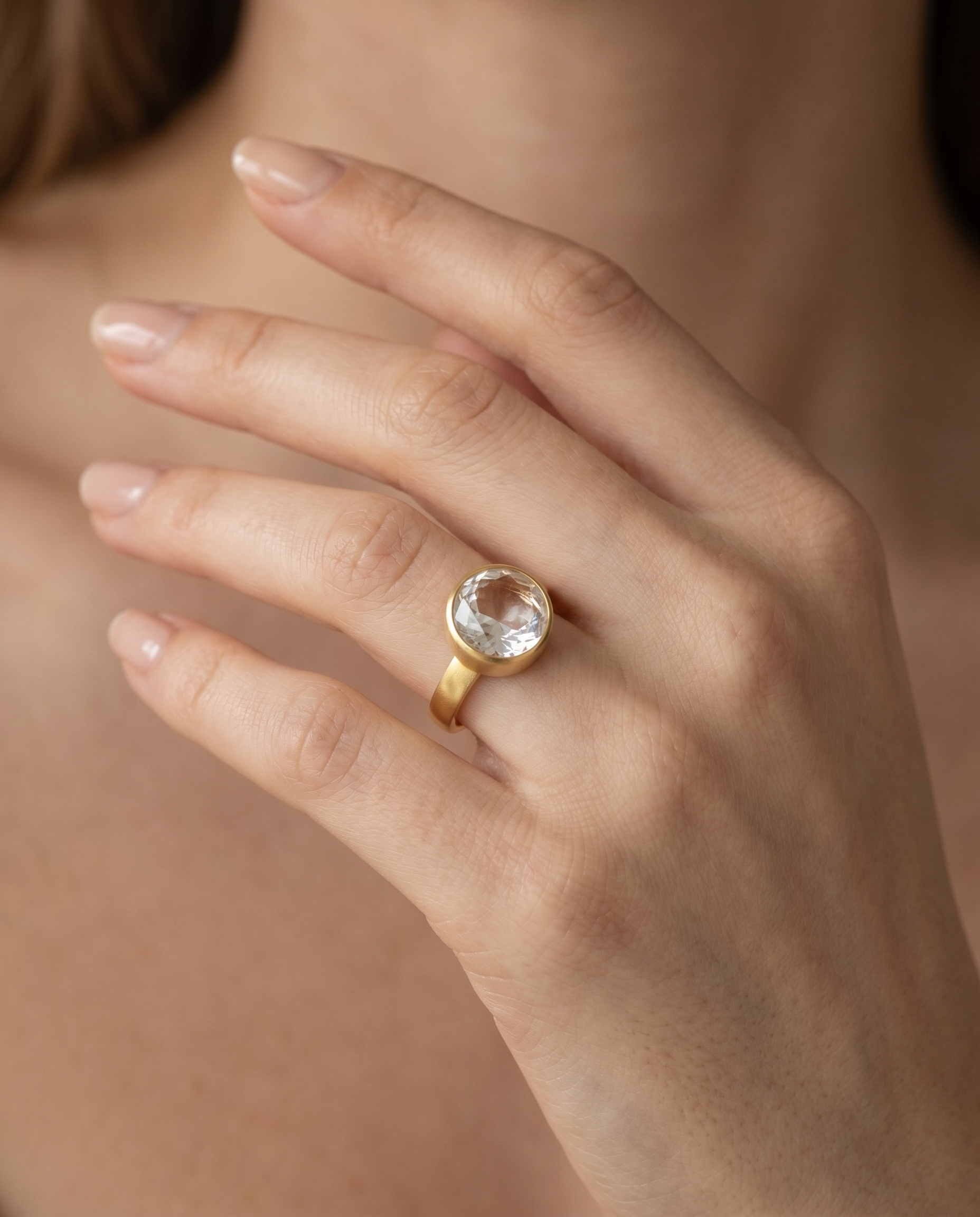 Kristal Facet Ring verguld