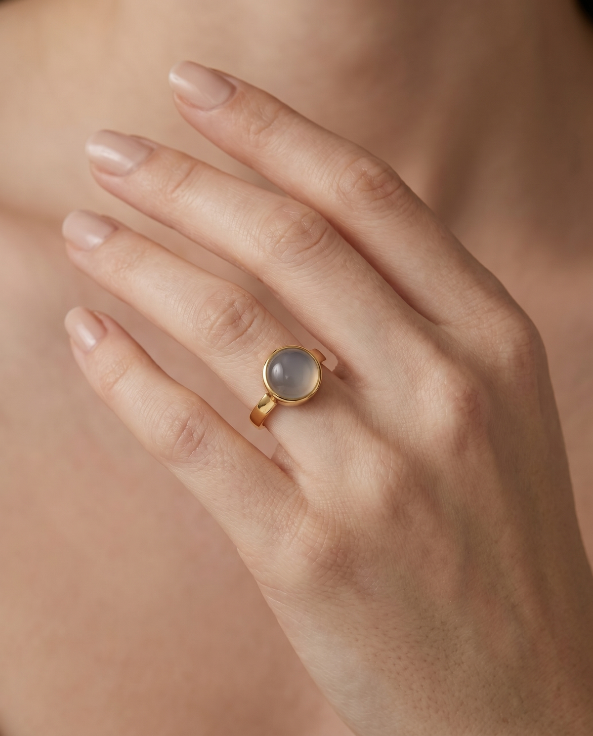 Grijze Maansteen Ring verguld
