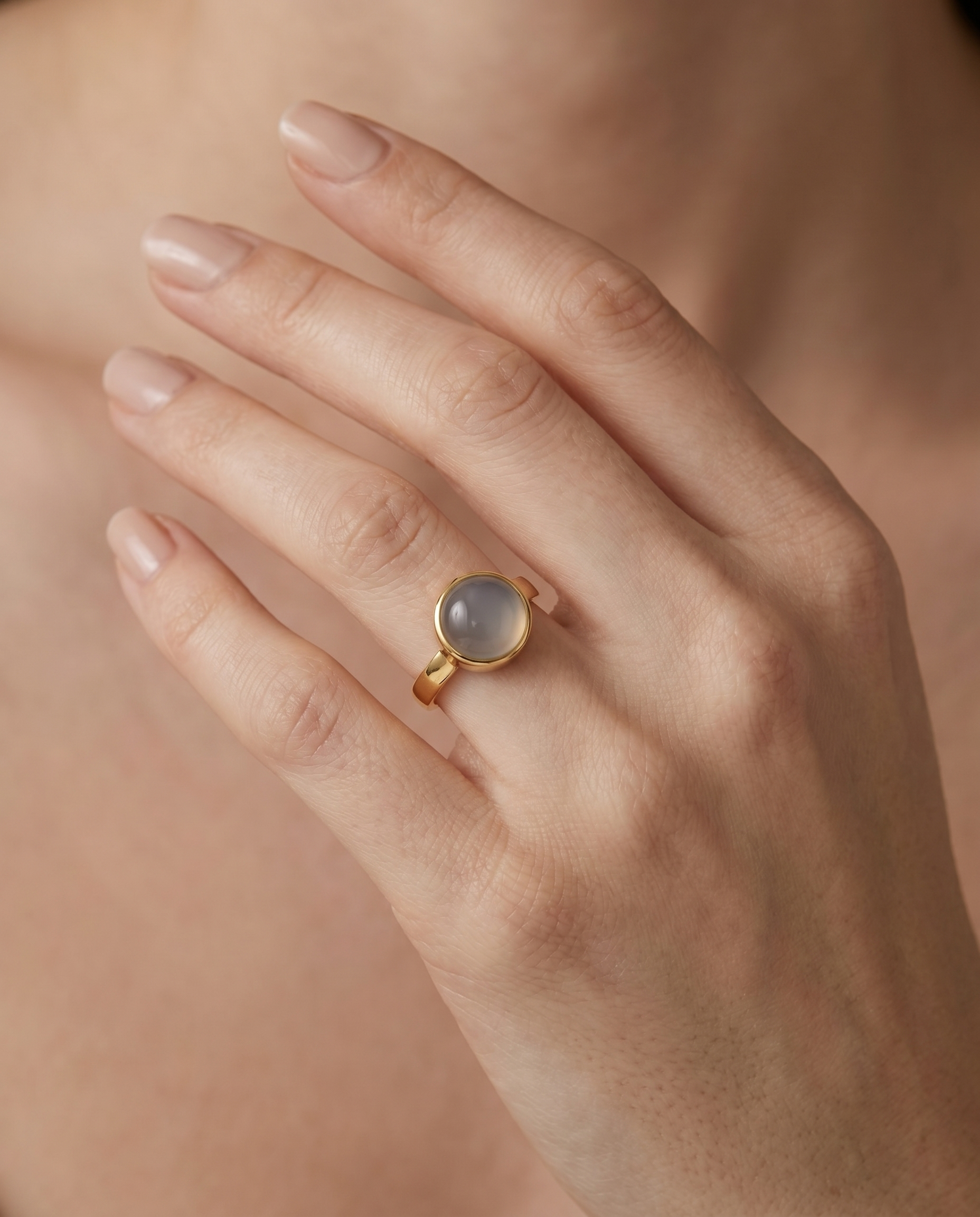 Grijze Maansteen Ring verguld