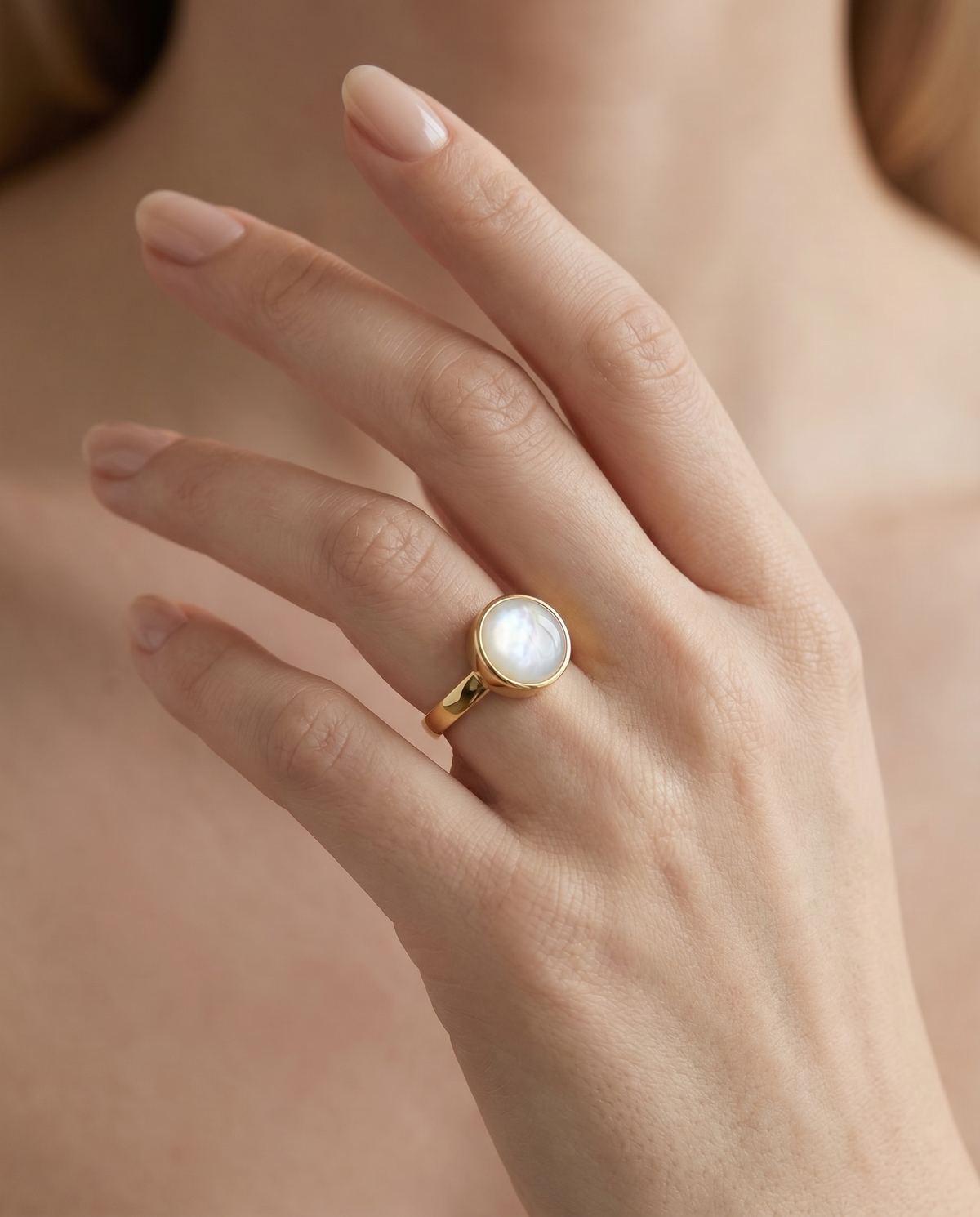 Parelmoer Ring verguld