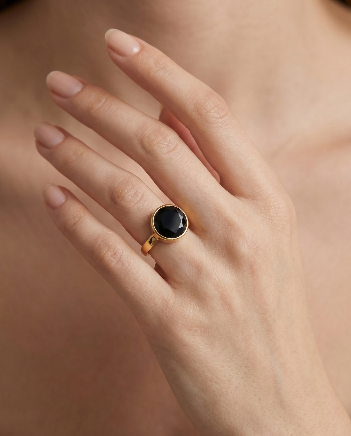 Zwarte Onyx Facet Ring verguld