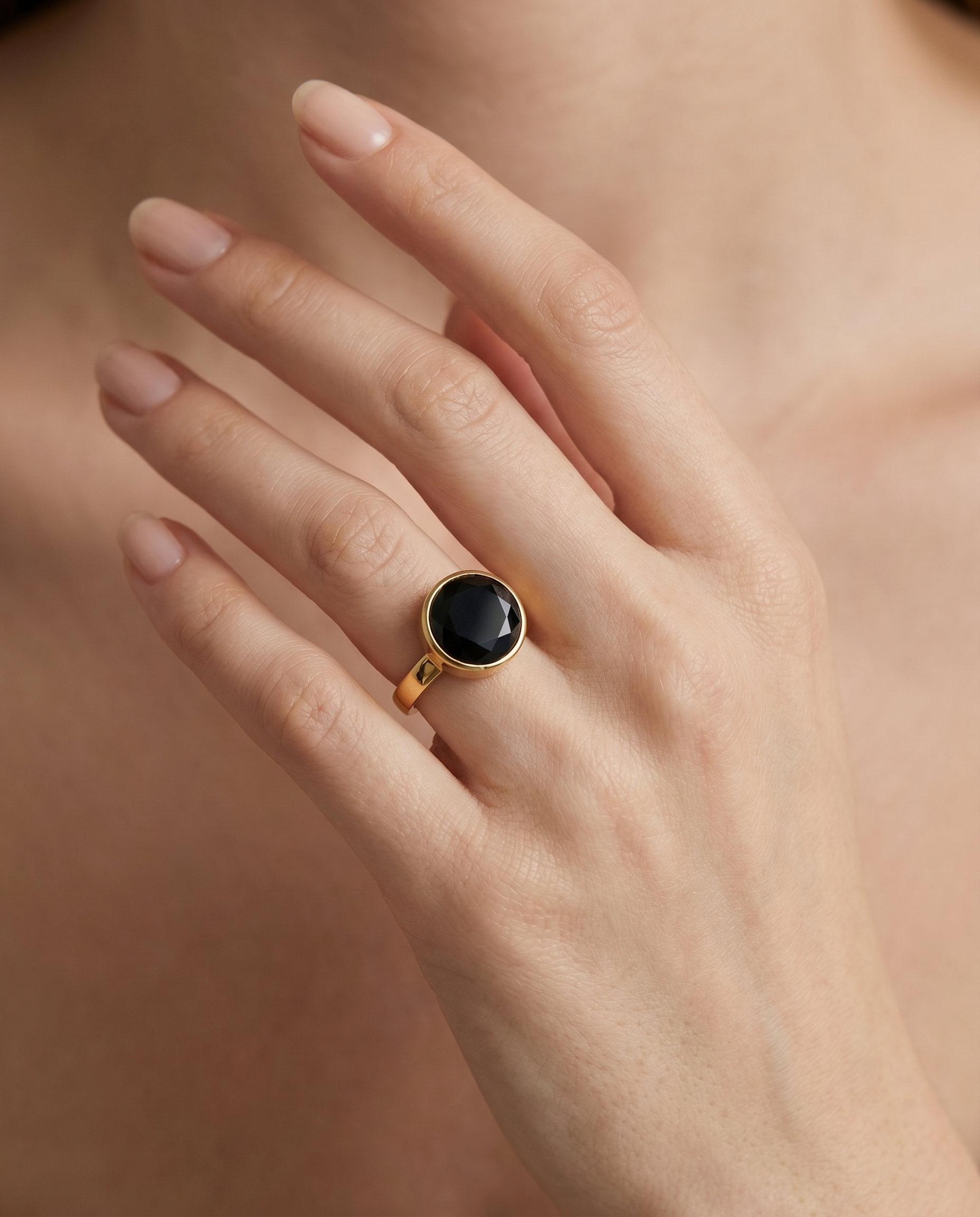 Zwarte Onyx Facet Ring verguld
