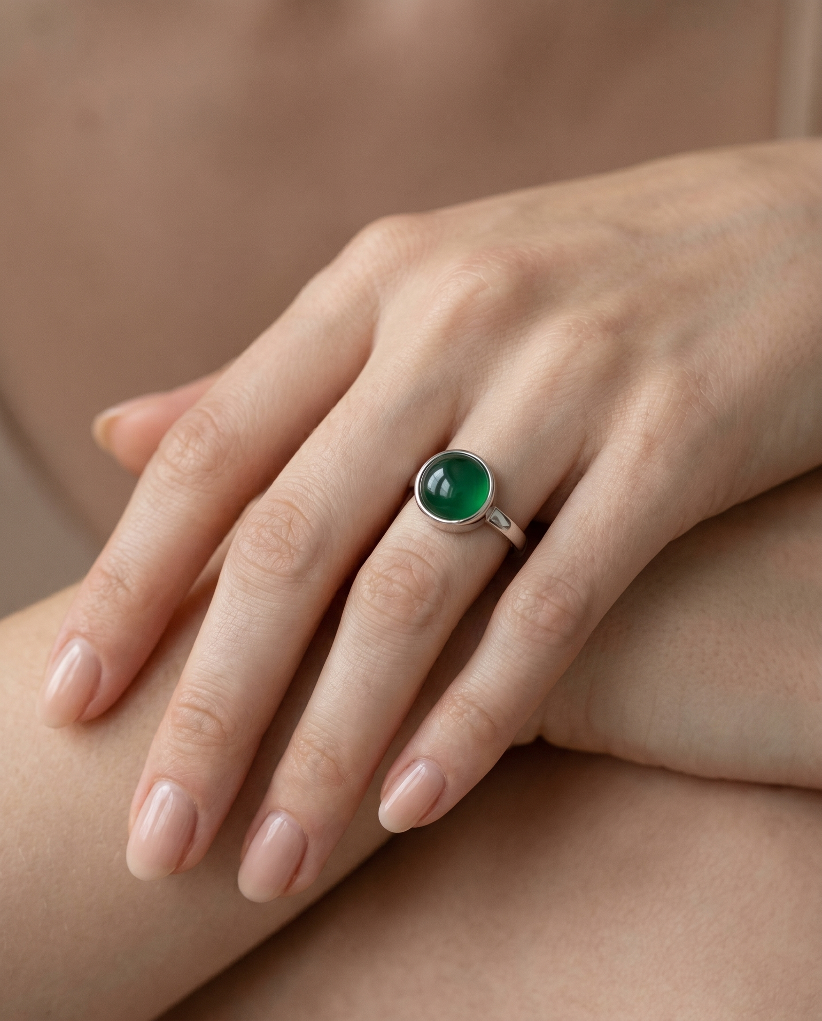 Groene Agaat Ring in edelstaal