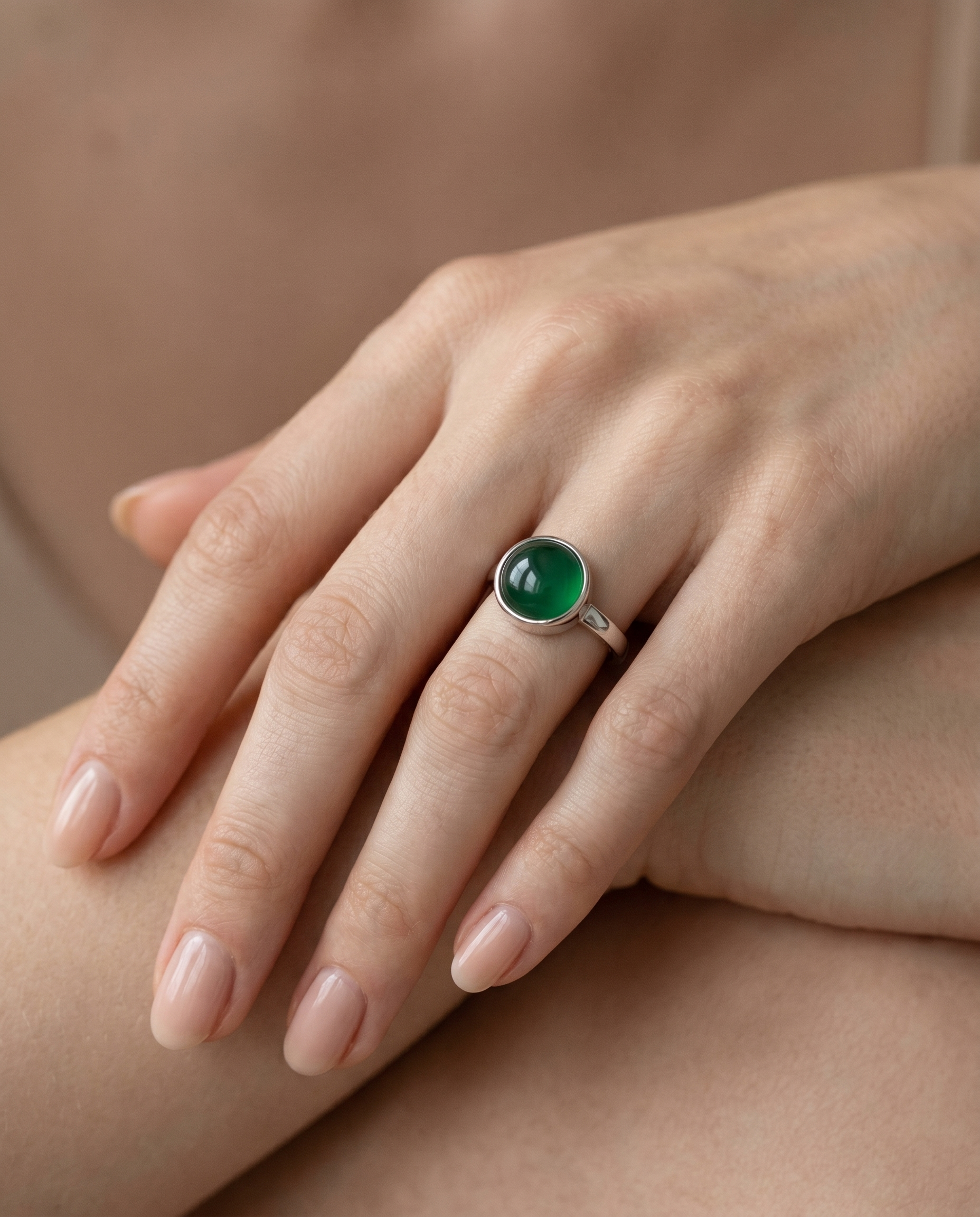 Groene Agaat Ring in edelstaal
