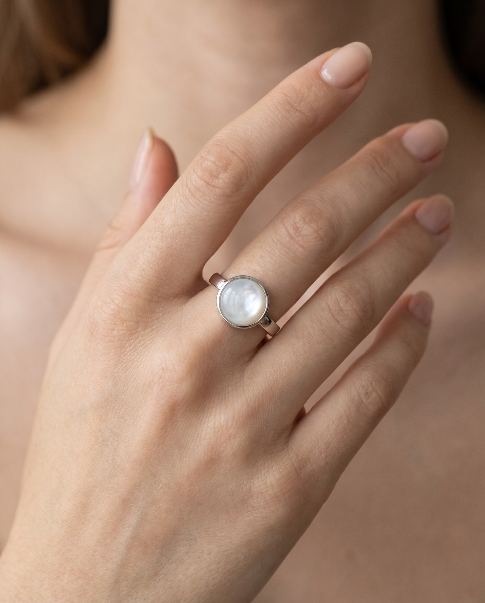 Parelmoer Ring in edelstaal