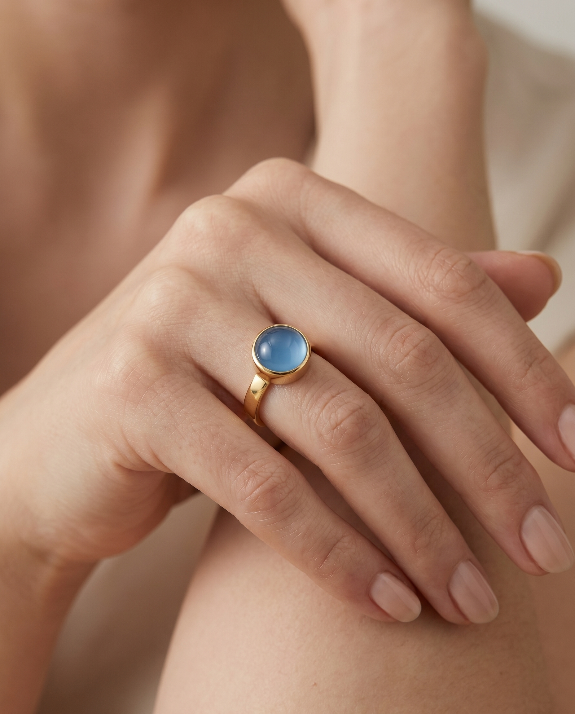Blauwe Agaat Ring verguld